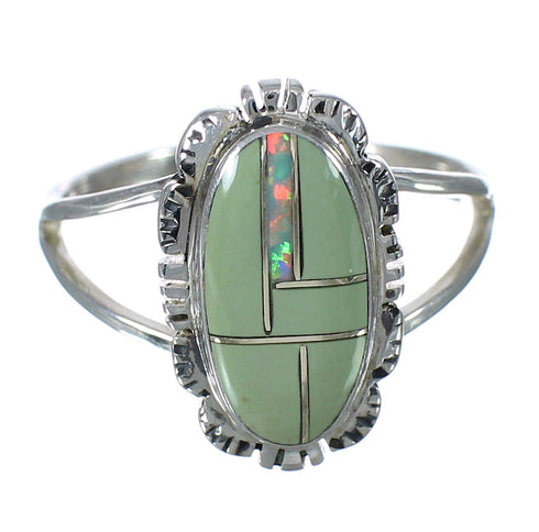 Southwestern Turquoise And Opal Sterling Silver Ring Size 7-1/4 WX70340