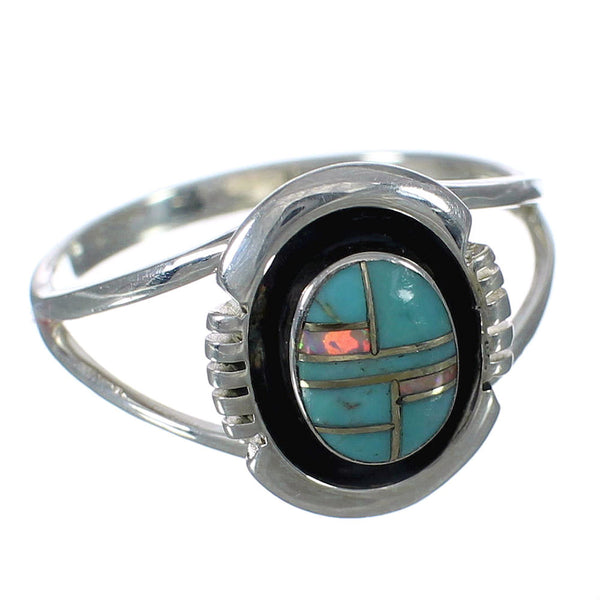 Southwestern Turquoise And Opal Genuine Sterling Silver Ring Size 8-1/4 WX70461