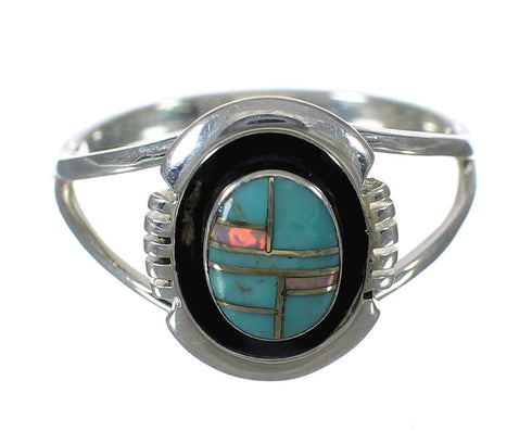 Southwestern Turquoise And Opal Genuine Sterling Silver Ring Size 8-1/4 WX70461