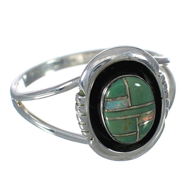 Southwestern Silver Turquoise And Opal Inlay Ring Size 7-1/4 WX70580