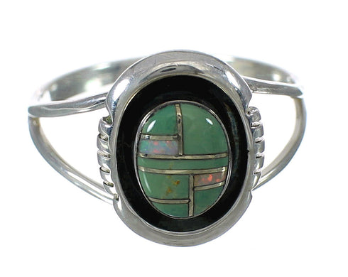 Southwest Silver Turquoise And Opal Inlay Ring Size 8-1/4 WX70577