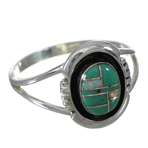 Silver Opal And Turquoise Inlay Southwest Ring Size 7-3/4 WX70596