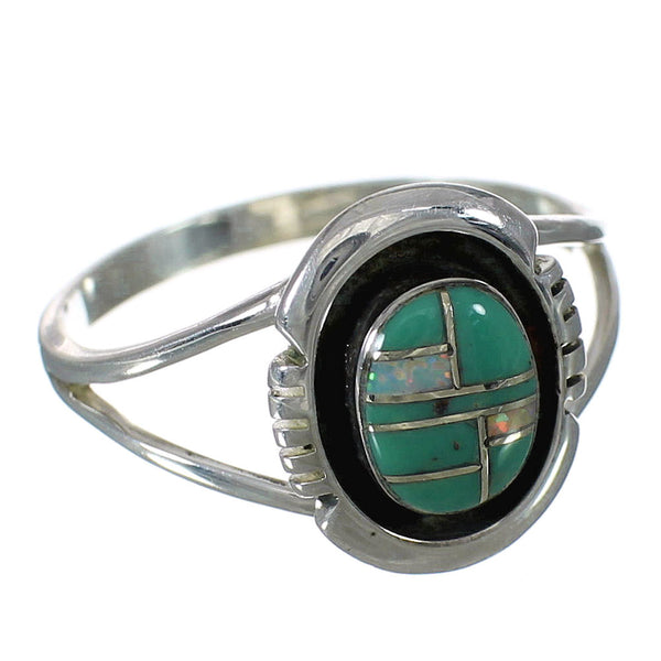 Opal And Turquoise Inlay Silver Southwestern Ring Size 7-1/4 WX70595