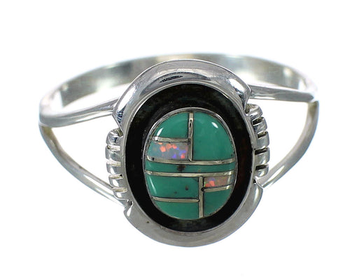 Opal And Turquoise Inlay Silver Southwestern Ring Size 7-1/4 WX70595