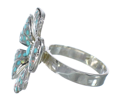Turquoise And Opal Sterling Silver Flower Ring Size 7 WX70635