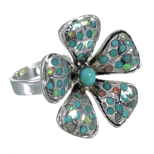 Sterling Silver Turquoise And Opal Flower Ring Size 5-3/4 WX70637