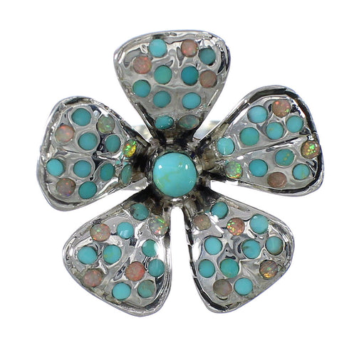 Sterling Silver Flower Turquoise And Opal Ring Size 7 WX70639