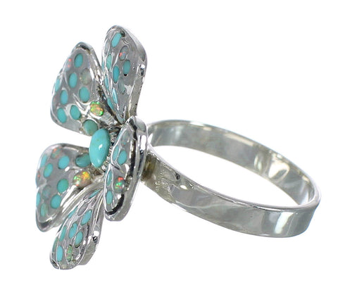 Sterling Silver Flower Turquoise And Opal Ring Size 7 WX70639