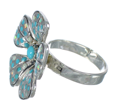 Southwestern Sterling Silver Flower Opal And Turquoise Ring Size 8 WX70659