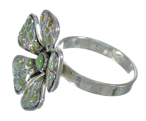 Southwest Turquoise And Opal Genuine Sterling Silver Flower Ring Size 8-3/4 WX70729
