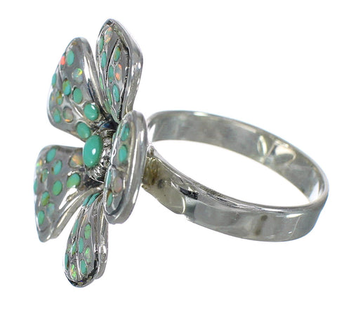 Turquoise And Opal Southwestern Genuine Sterling Silver Flower Ring Size 7-1/4 WX70752