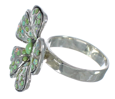 Southwestern Turquoise And Opal Flower Silver Ring Size 6-3/4 WX70765
