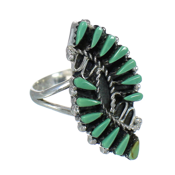 Southwest Needlepoint Silver And Turquoise Ring Size 8-3/4 RX62980