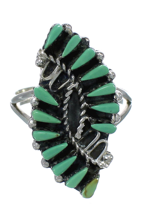 Southwest Needlepoint Silver And Turquoise Ring Size 8-3/4 RX62980