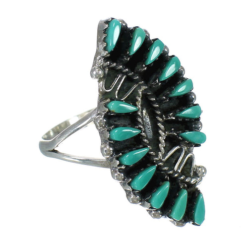 Genuine Sterling Silver Needlepoint Turquoise Ring Size 7-3/4 RX62993