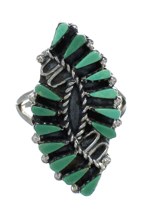 Turquoise Needlepoint Sterling Silver Ring Size 8-1/4 RX63000