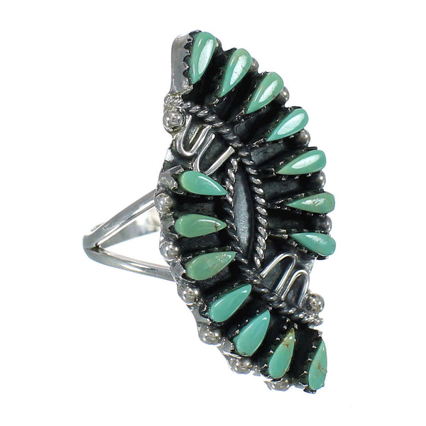 Turquoise Needlepoint Southwest Sterling Silver Ring Size 7-1/4 RX63022