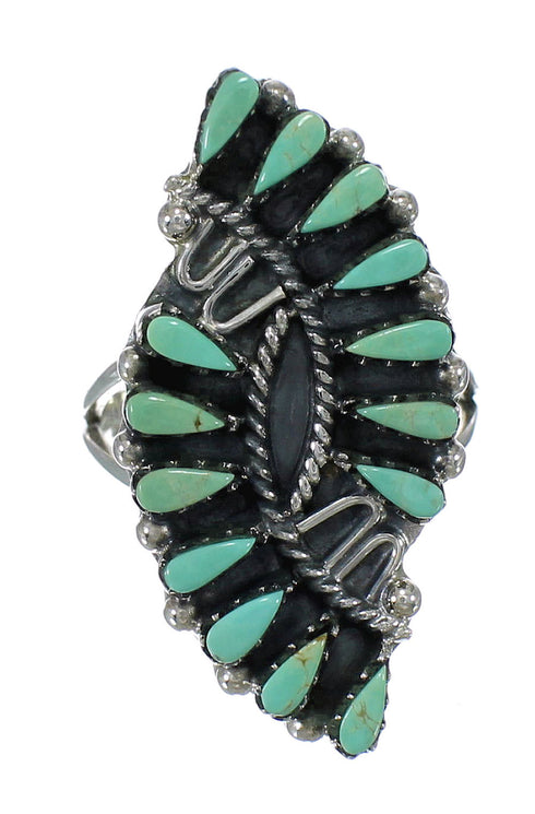 Turquoise Needlepoint Southwest Sterling Silver Ring Size 7-1/4 RX63022
