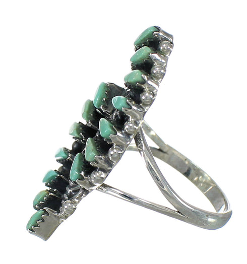 Turquoise Needlepoint Southwest Sterling Silver Ring Size 7-1/4 RX63022
