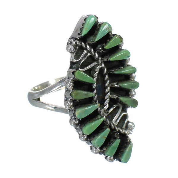 Turquoise Needlepoint Southwestern Sterling Silver Ring Size 8-1/4 RX63064