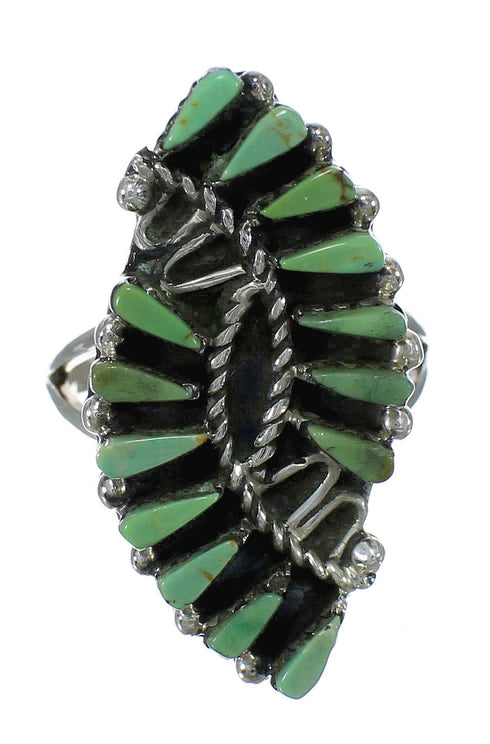 Turquoise Needlepoint Southwestern Sterling Silver Ring Size 8-1/4 RX63064