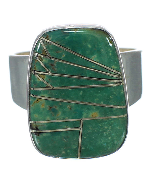 Turquoise Inlay Genuine Sterling Silver Southwestern Ring Size 8-1/4 WX63118