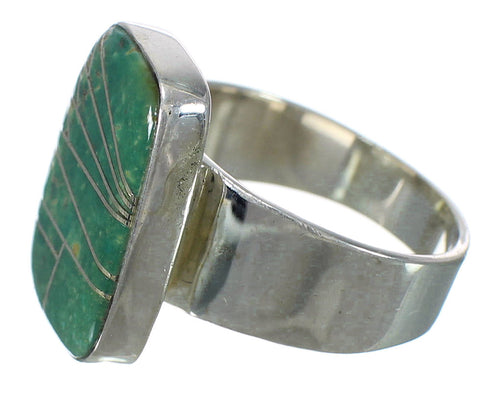 Turquoise Inlay Genuine Sterling Silver Southwestern Ring Size 8-1/4 WX63118