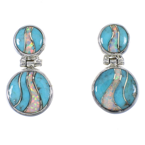 Southwest Turquoise Opal Genuine Sterling Silver Post Dangle Earrings RX66516