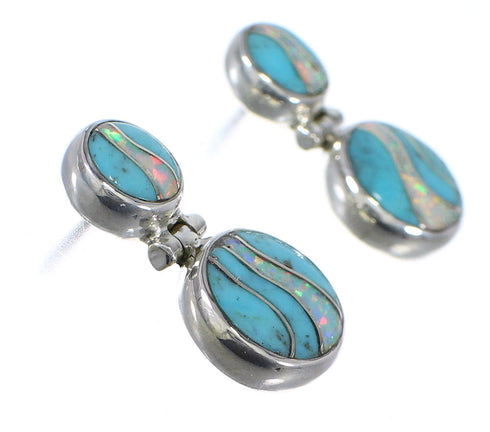 Southwest Turquoise Opal Genuine Sterling Silver Post Dangle Earrings RX66516