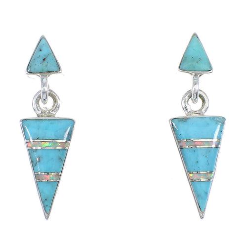 Genuine Sterling Silver Turquoise Opal Inlay Post Dangle Earrings RX66520