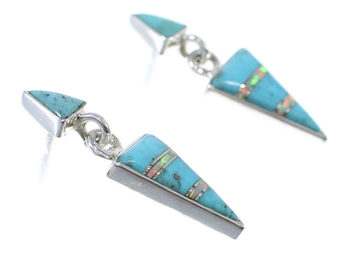 Genuine Sterling Silver Turquoise Opal Inlay Post Dangle Earrings RX66520