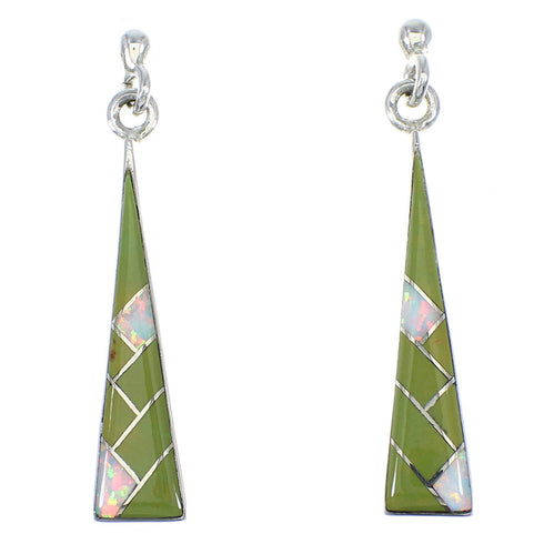 Genuine Sterling Silver Turquoise Opal Inlay Post Dangle Earrings RX66560