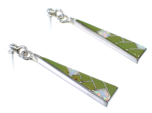Genuine Sterling Silver Turquoise Opal Inlay Post Dangle Earrings RX66560