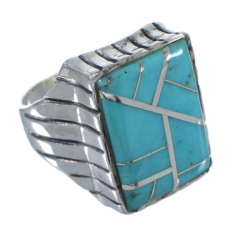 Sterling Silver And Turquoise Inlay Jewelry Ring Size 9-1/4 VX62676