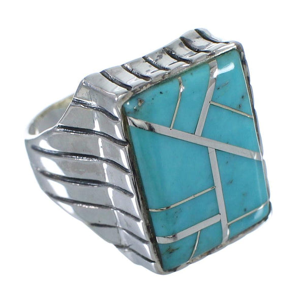 Sterling Silver And Turquoise Inlay Jewelry Ring Size 9-1/4 VX62676