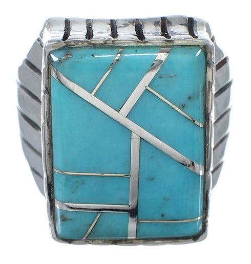 Sterling Silver And Turquoise Inlay Jewelry Ring Size 9-1/4 VX62676