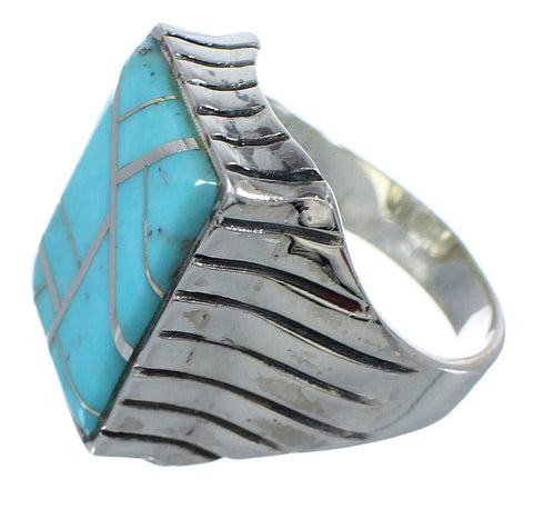 Sterling Silver And Turquoise Inlay Jewelry Ring Size 9-1/4 VX62676