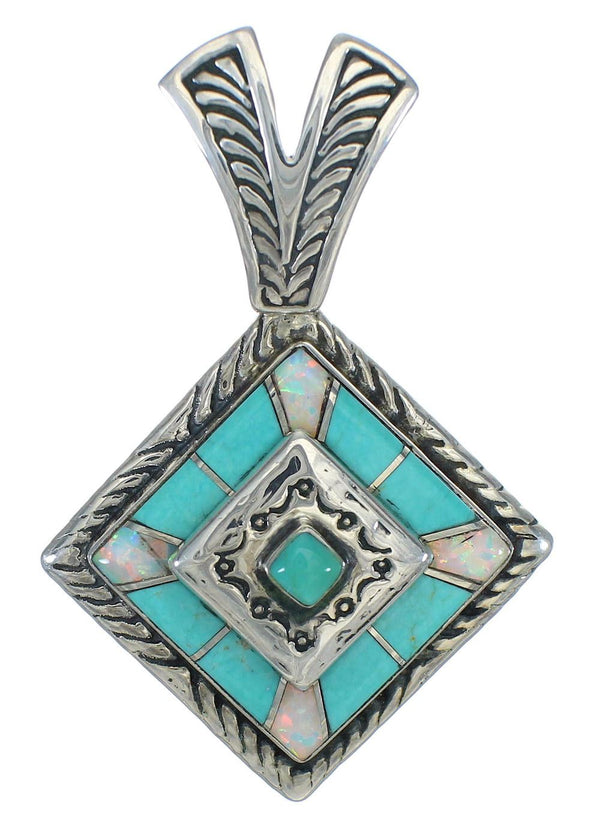 Turquoise And Opal Southwest Sterling Silver Pendant WX63496