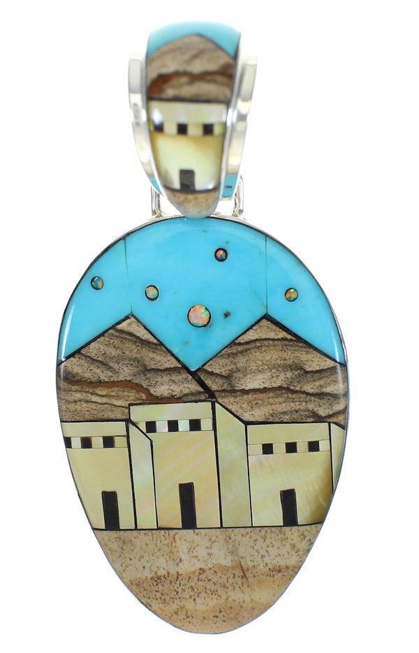 Sterling Silver Multicolor Native American Pueblo Design Pendant MX64177