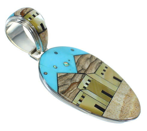 Sterling Silver Multicolor Native American Pueblo Design Pendant MX64177