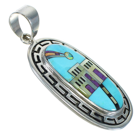 Native American Village Design Silver Multicolor Pendant MX64187