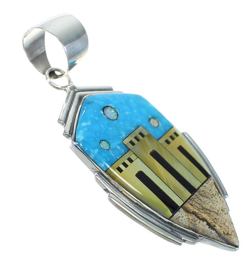 Multicolor Native American Village Design Genuine Sterling Silver Pendant MX64193