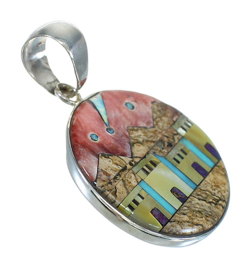 Native American Village Design Silver Multicolor Pendant MX64196