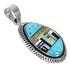 Silver Native American Village Or Pueblo Design Multicolor Inlay Pendant MX64201