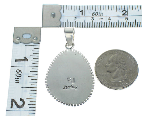 Silver Native American Village Or Pueblo Design Multicolor Inlay Pendant MX64201