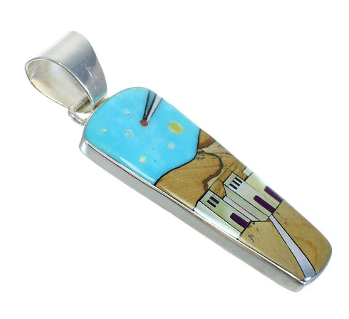 Native American Village Or Pueblo Design Multicolor Silver Pendant MX64240