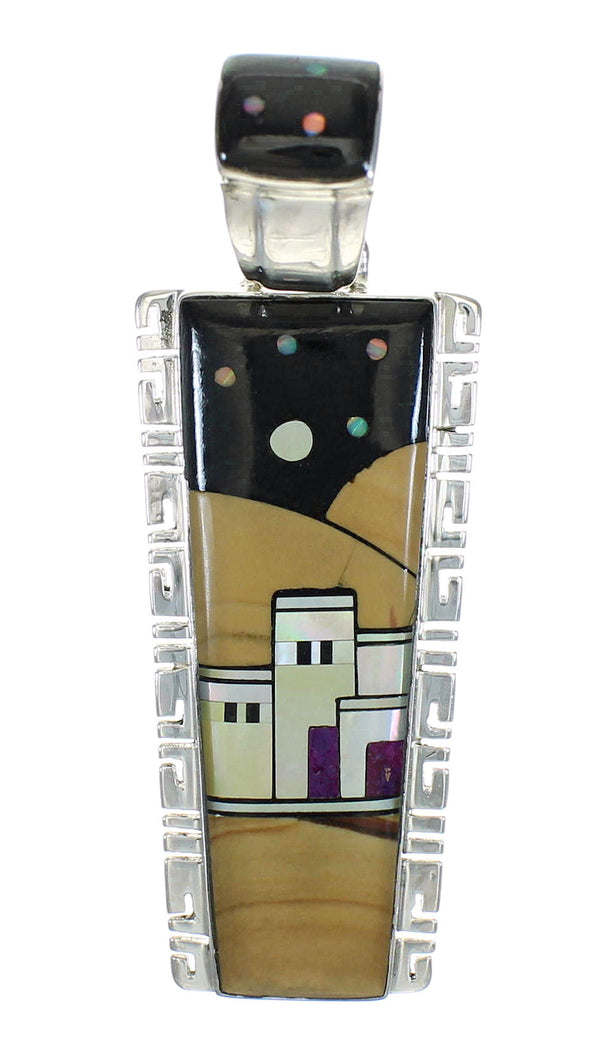 Sterling Silver Native American Pueblo Design Multicolor Inlay Pendant MX64253
