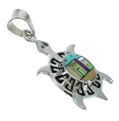 Silver Turtle Native American Village Or Pueblo Design Multicolor Pendant MX64293