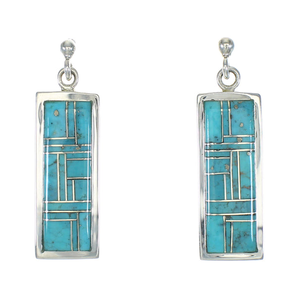 Genuine Sterling Silver Southwest Turquoise Post Dangle Earrings MX63355