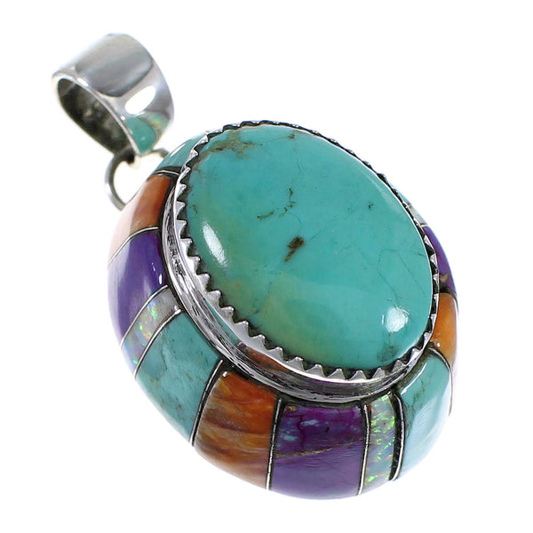 Multicolor Inlay Sterling Silver Slide Pendant VX64450